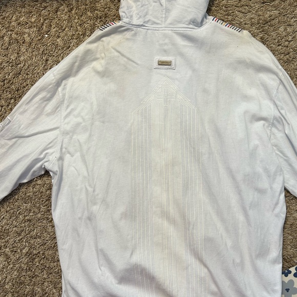 Lrg White Hoodie with Multicolor Striped Front and Blue Lined Hood - Picture 5 of 6